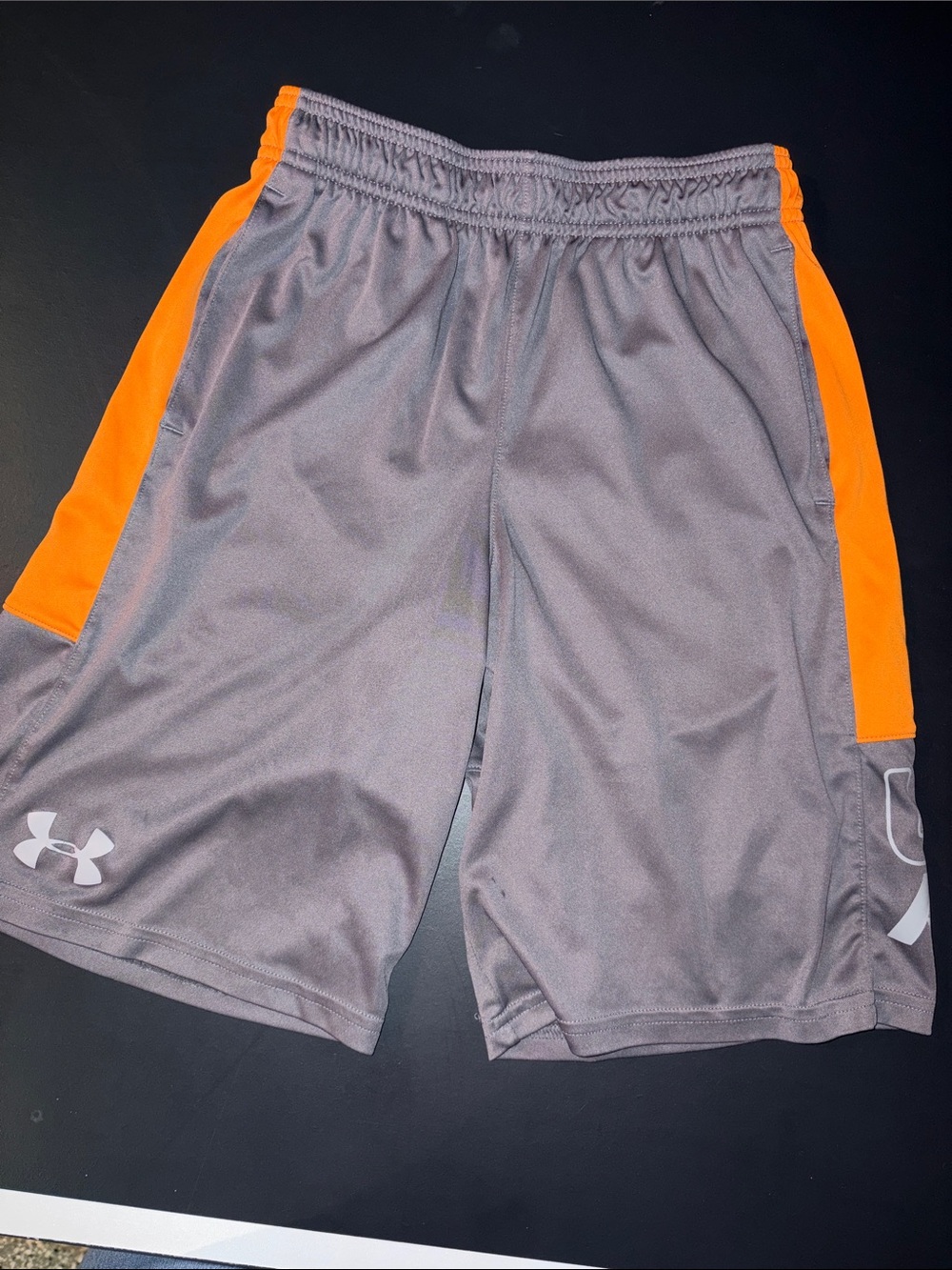 Under Armour Boy’s Gray Athletic Shorts with Orange Side Panels